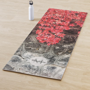 Rosa Efeu Blätter Herbststeinwand Monogramm Yogamatte