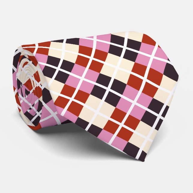 Rosa Eggpflanze Elfenbeinmuster Krawatte (Gerollt)