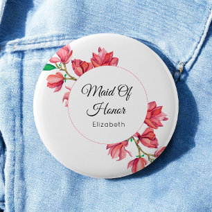 Rosa Ehrenjungfer Floral Weißer Knopf Button