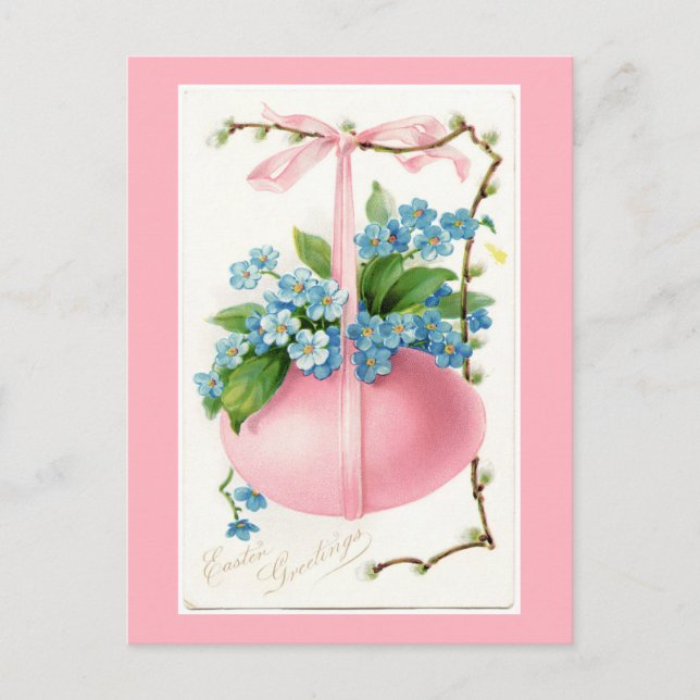 Rosa Ei und Blume Ostern Postkarte (Vorderseite)