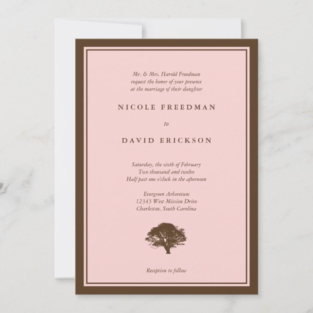 Rosa Eichenbaum Braun Einladung zur Hochzeit (Vorderseite)