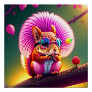 Rosa Eichhörnchen auf dem Ast Poster