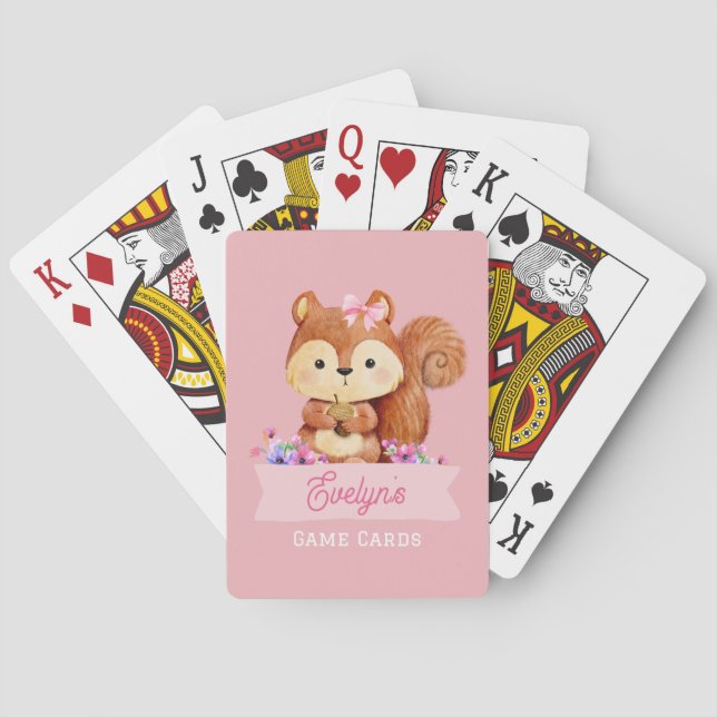 Rosa Eichhörnchen Kinder Personalisiert Spielkarten (Rückseite)