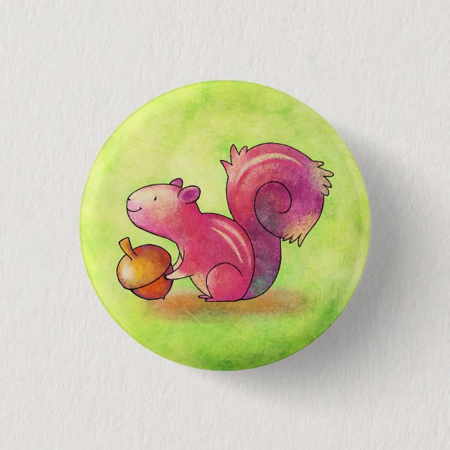 Rosa Eichhörnchen-Knopf Button (Vorderseite)