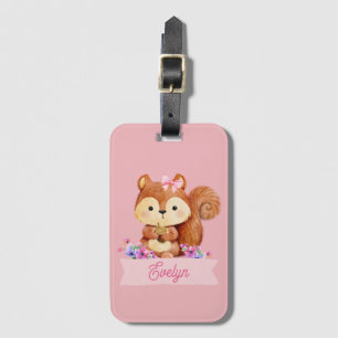 Rosa Eichhörnchen Personalisiert Gepäckanhänger