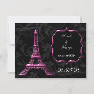 Rosa Eiffelturm Franz Wedding Rsvp Karte