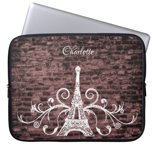 Rosa Eiffelturm Grunge Laptopschutzhülle (Vorderseite)