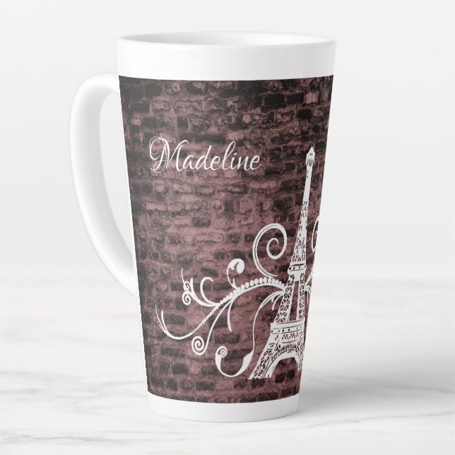 Rosa Eiffelturm Grunge Latte Tasse (Linke Ecke)