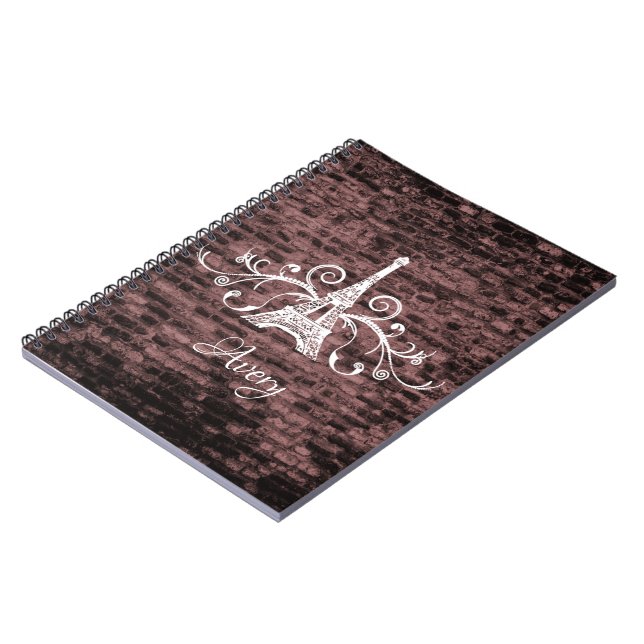 Rosa Eiffelturm Grunge Notebook Notizblock (Linke Seite)