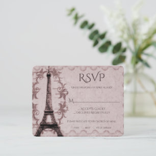 Rosa Eiffelturm-Hochzeitkarte RSVP Karte