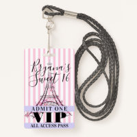 Rosa Eiffelturm Sweet 16 Party VIP Pass Abzeichen