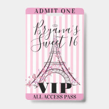 Rosa Eiffelturm Sweet 16 Party VIP Pass Abzeichen