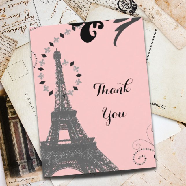 Rosa eiffelturm Vintage paris danke Postkarte (pink eiffel tower vintage paris thank you postcard)