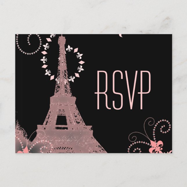 Rosa eiffelturm Vintage Paris Hochzeit rsvp Einladungspostkarte (Vorderseite)
