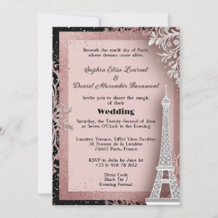 Rosa Eiffelturm Ziel Paris Hochzeit Einladung