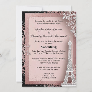Rosa Eiffelturm Ziel Paris Hochzeit Einladung