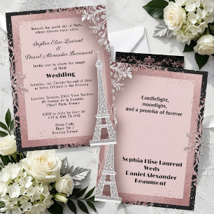 Rosa Eiffelturm Ziel Paris Hochzeit  Einladung