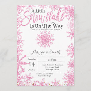 Rosa Ein kleiner Schneeflocken ist auf dem Weg Bab Einladung