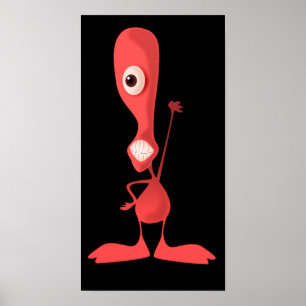 Rosa Ein-Mit Augen Zyklop Niedlich Monster-Waving Poster