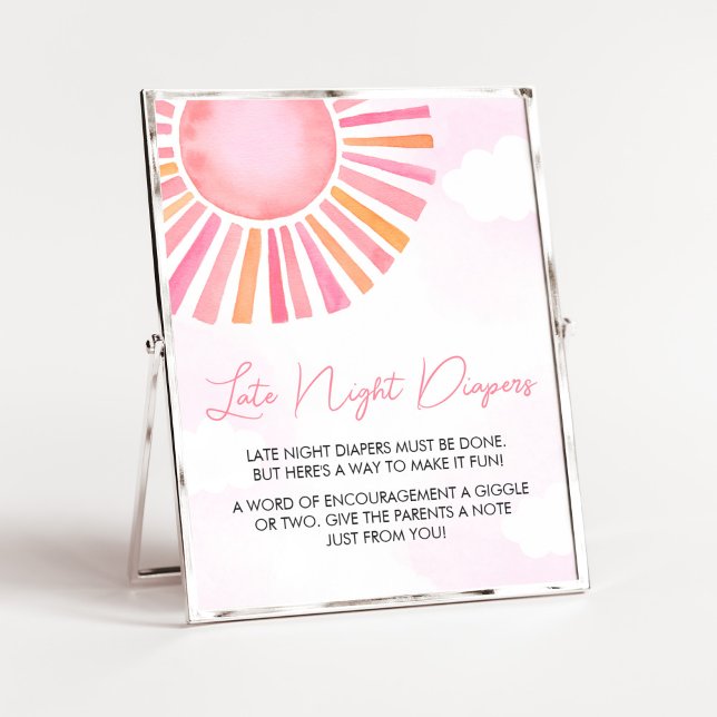 Rosa ein wenig Sonnenschein spät nachts Windeln Poster (Girl Sunshine Baby Shower Late Night Diapers Sign)