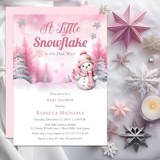 Rosa eine kleine Schneeflocke | Snow Girl Baby Dus Einladung (Pink A Little Snowflake | Snow Girl Baby Shower Invitation)