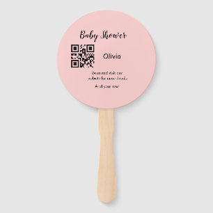 Rosa einfache Babydusche q r Code hinzufügen Name  Fächer