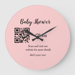 Rosa einfache Babydusche q r Code hinzufügen Name Große Wanduhr