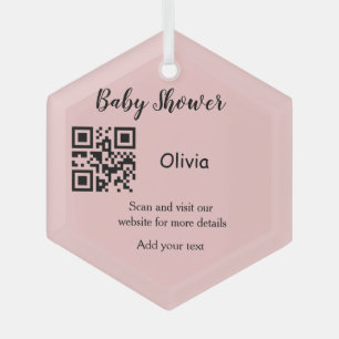 Rosa einfache Babydusche q r Code hinzufügen Name Ornament Aus Glas