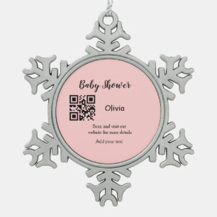 Rosa einfache Babydusche q r Code hinzufügen Name Schneeflocken Zinn-Ornament