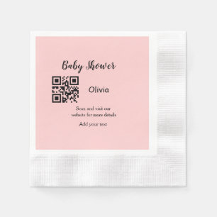 Rosa einfache Babydusche q r Code hinzufügen Name  Serviette