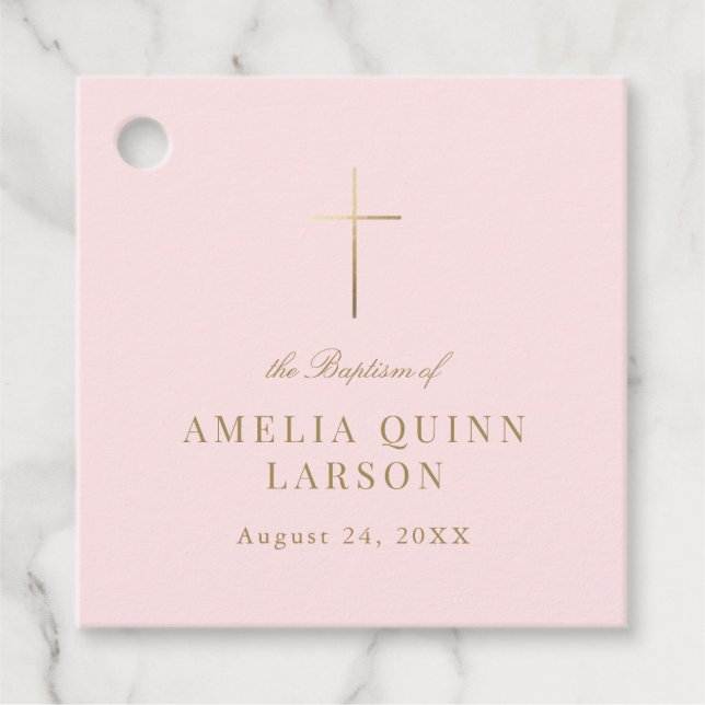 Rosa Einfache Elegante Gold Cross Taufen Christeni Geschenkanhänger (Vorderseite)