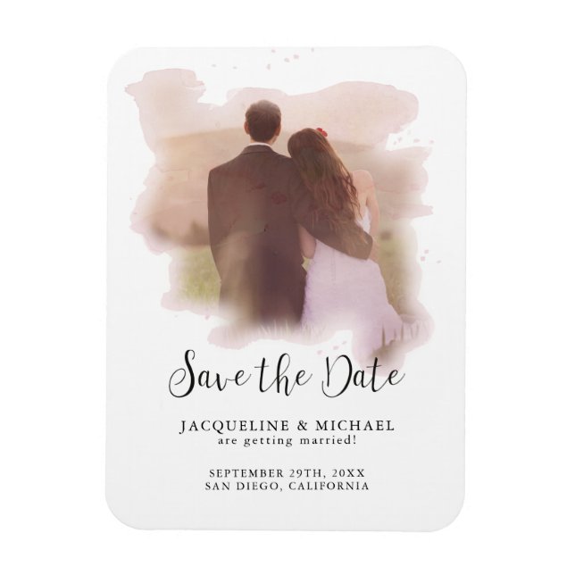 Rosa Einfache Elegante Moderne Schrift Foto Wasser Magnet (Vertikal)