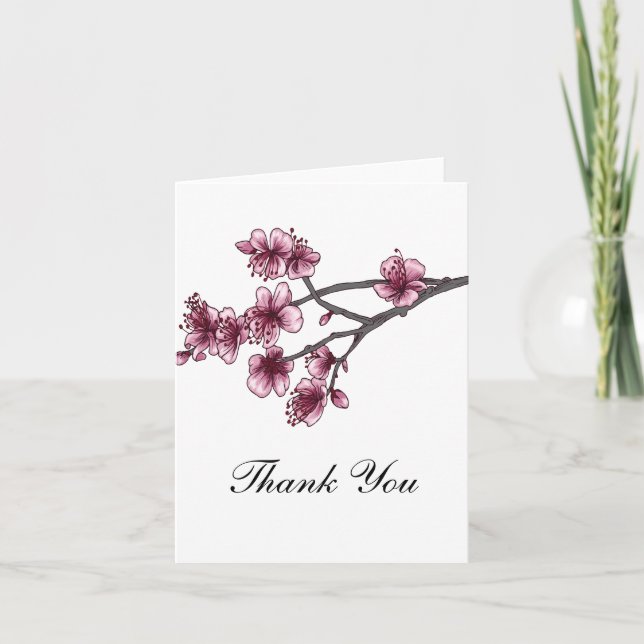Rosa einfache Kirschblüten Dankeskarten Dankeskarte (Vorderseite)