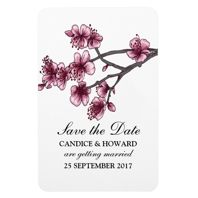 Rosa Einfache Kirschblüten Save the Date Magnet (Vertikal)