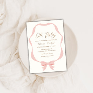 Rosa einfache Vintage Bow Frame Girl Babydusche Einladung