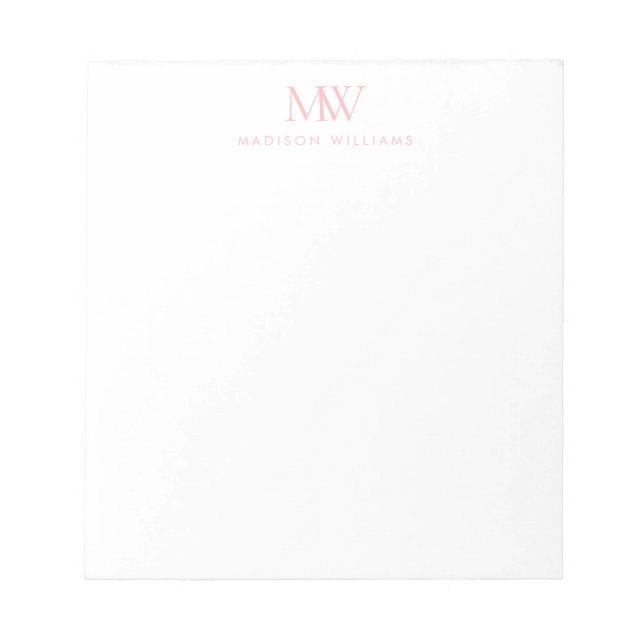 Rosa einfaches elegantes modernes Monogramm Notizblock (Vorderseite)