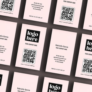 Rosa einfaches modernes QR-Code Firmenlogo Visitenkarte