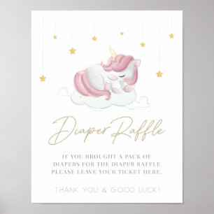 Rosa Einhorn-Baby-Party-Windel-Raffle-Schild Poster