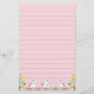 Rosa Einhorn-Blumenlinienschreibwaren Briefpapier