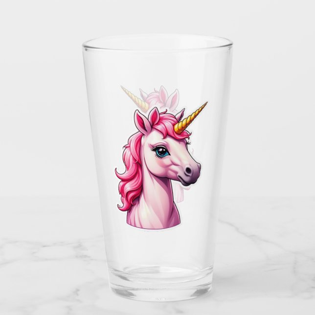 Rosa Einhorn Fantasy Glass Cup Glas (Vorderseite)