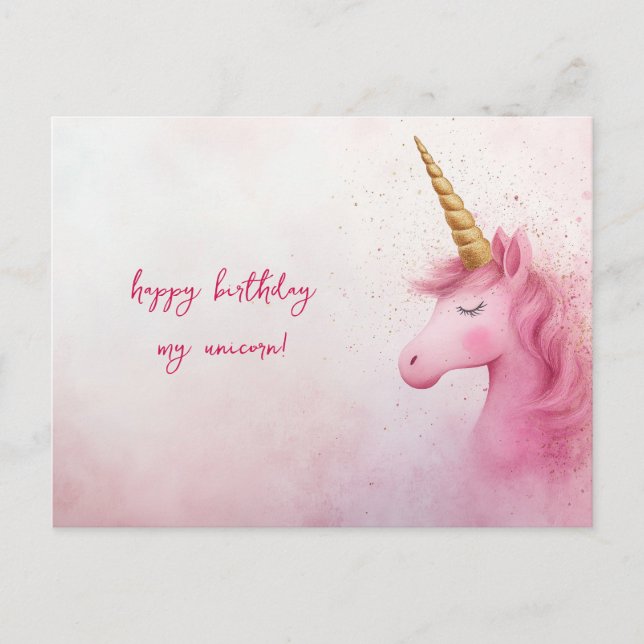Rosa Einhorn Geburtstag Postkarte (Vorderseite)