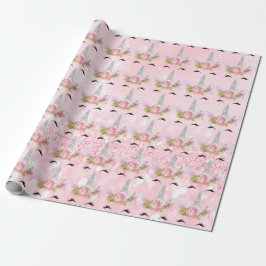 Rosa Einhorn Glitzer Blumengrau Park Silberne Rose Geschenkpapier