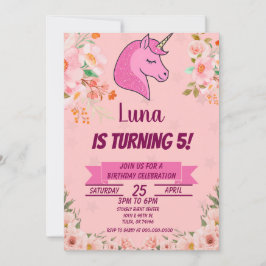 Rosa Einhorn Glitzer Confetti Geburtstagsparty Einladung