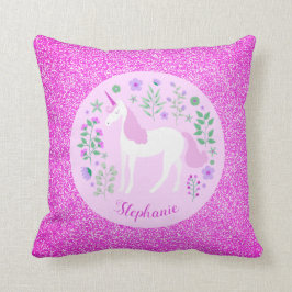 Rosa Einhorn Glitzer Personalisierter Name Kissen
