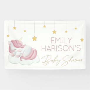Rosa Einhorn Gold Sterne Babyparty Banner