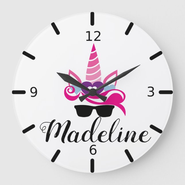 Rosa Einhorn Große Wanduhr (Vorderseite)