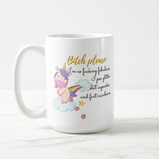 Rosa Einhorn Ich bin so fabelhaft, Piss Glitzer Kaffeetasse (Links)