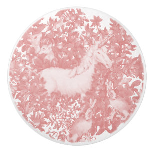 Rosa Einhorn-Kaninchenfox-Wald-Tapisserie Keramikknauf