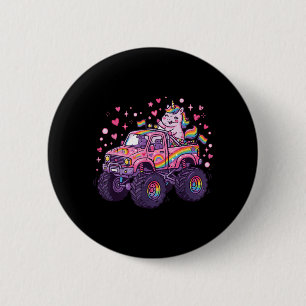 Rosa Einhorn-Monstertruck süß Rennmädchen Kinder Button