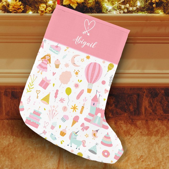 Rosa Einhorn Party Muster Mit Monogramm Girl Kind Kleiner Weihnachtsstrumpf (Von Creator hochgeladen)
